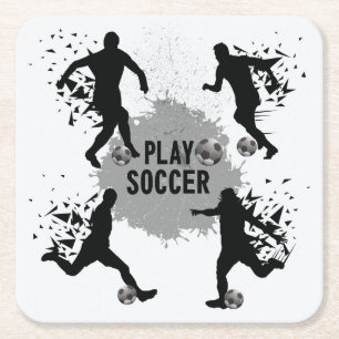 Cool Play Soccer Silhouettes Square Paper Coaster