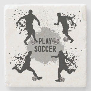 Cool Play Soccer Silhouettes Stone Coaster