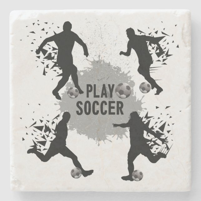 Cool Play Soccer Silhouettes Stone Coaster (Front)