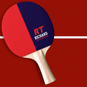 Cool Player Monogram name half-blue half-red Ping Pong Paddle