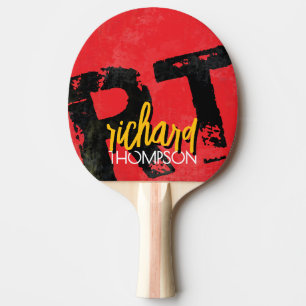 Cool Player Monogram (name & initials) aged RED Ping Pong Paddle