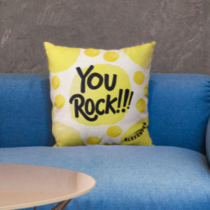 Cool Playful You Rock Yellow Polka Dots Watercolor Cushion