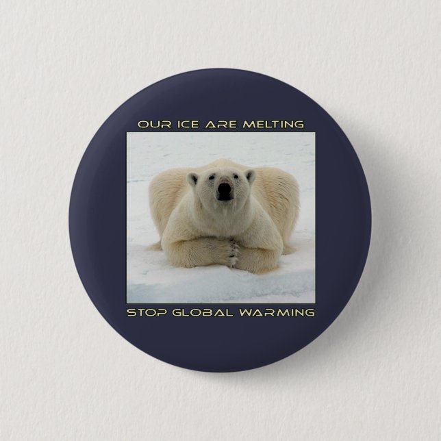 cool POLAR BEAR AND GLOBAL WARMING designs 6 Cm Round Badge (Front)