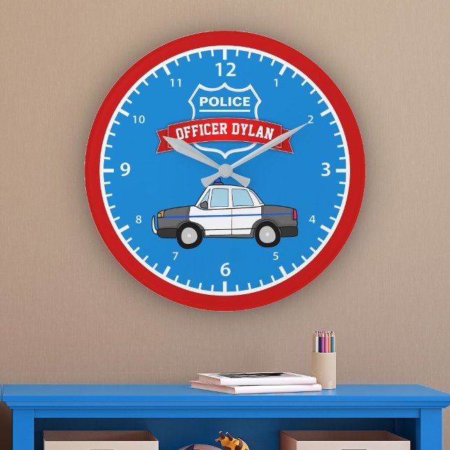 Cool Police Car Personalised Name Kids Room Large Clock (Creator Uploaded)