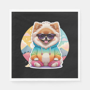 Cool Pomeranian in Rainbow Hoodie Napkin