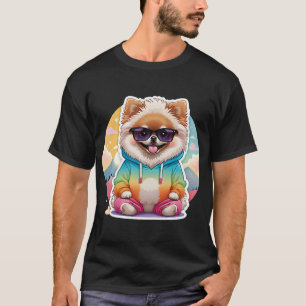 Cool Pomeranian in Rainbow Hoodie T-Shirt