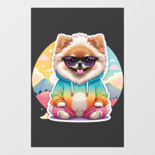 Cool Pomeranian in Rainbow Hoodie Window Cling