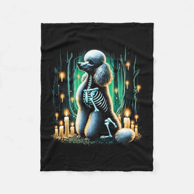 Cool Poodle Dog Skeleton Halloween Dog Mum Dad Chr Fleece Blanket (Front)