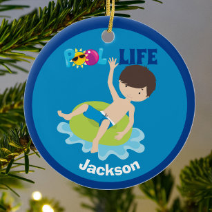 Cool Pool Boy Personalised Kids Swim Team Ceramic Tree Decoration
