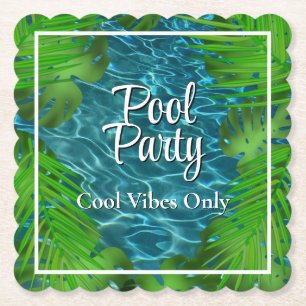 Cool Pool Party palm leaves  Paper Coaster