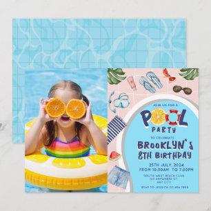 Cool Pool Party Photo Birthday Invitation
