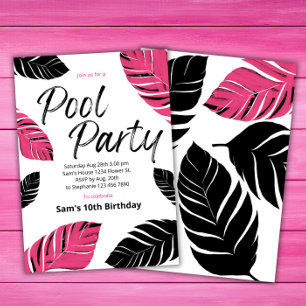 Cool Pool Party Pink Summer Swim Birthday Party Invitation