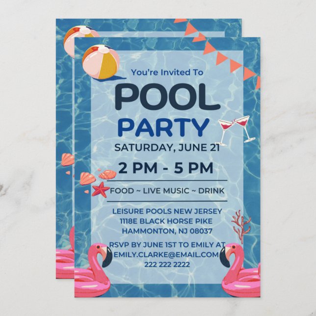 Cool Pool Party | Swimming Birthday Invitation (Front/Back)