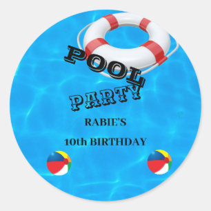 Cool Pool Party   Swimming birthday Invitation Classic Round Sticker