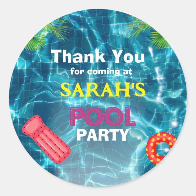 Cool Pool Party | Swimming Birthday Sticker (Front)