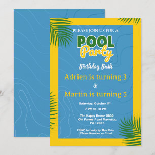 Cool Pool Party Swimming joint Birthday Invitation