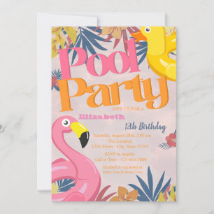 Cool Pool Party Toys Tropical Leaves Birthday  Invitation