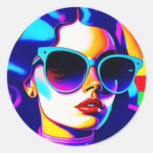 Cool Pop Art and Stripes Vintage Sunglasses  Classic Round Sticker