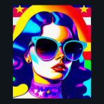 Cool Pop Art and Stripes Vintage Sunglasses Poster<br><div class="desc">Get transported back to the days of peace, love, and flower power with this stunning pop art creation. A captivating psychedelic girl, donning a pair of trendy sunglasses, shines against a backdrop of the iconic stars and stripes. With its bold colors, retro groovy vibe, and modern pop art design, this...</div>