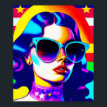 Cool Pop Art and Stripes Vintage Sunglasses Poster<br><div class="desc">Get transported back to the days of peace, love, and flower power with this stunning pop art creation. A captivating psychedelic girl, donning a pair of trendy sunglasses, shines against a backdrop of the iconic stars and stripes. With its bold colors, retro groovy vibe, and modern pop art design, this...</div>
