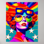 Cool Pop Art and Sunglasses Poster<br><div class="desc">This pop art creation will take you on a journey to the groovy past, with a bold and stylish twist. A mesmerising, psychedelic girl, wearing a pair of cool sunglasses, pops against the dynamic stars and stripes background. The retro vibe, combined with the modern pop art design, makes this piece...</div>