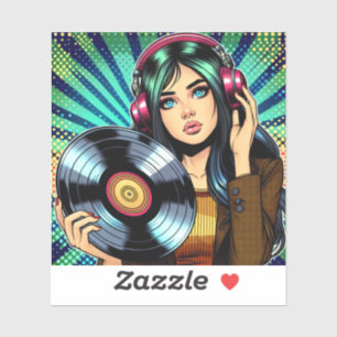 Cool Pop Art Comic Style Girl with Vinyl Album