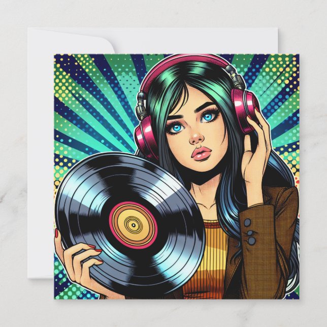 Cool Pop Art Comic Style Girl with Vinyl Album (Front)