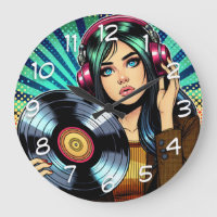 Cool Pop Art Comic Style Girl with Vinyl Album