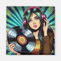 Cool Pop Art Comic Style Girl with Vinyl Album