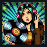 Cool Pop Art Comic Style Girl with Vinyl Album Poster<br><div class="desc">Pop art style comic girl with headphones on listening to music and a vinyl record in her hands.</div>