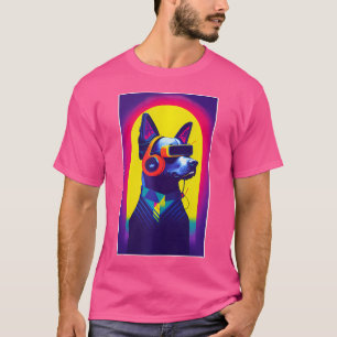 Cool Pop Art Cyber Punk Doberman Wearing Headphone T-Shirt