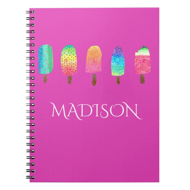 Cool Popsicles Hot Pink Custom School Notebook (Front)