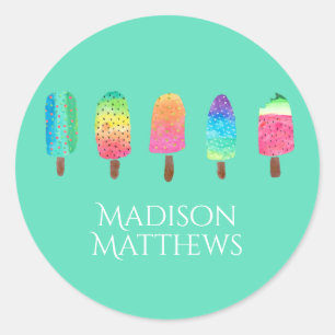 Cool Popsicles Mint Green Add Your Name School Classic Round Sticker
