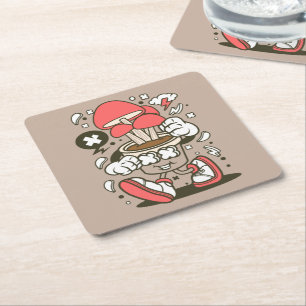 Cool Potted Mushroom Character Cartoon Square Paper Coaster