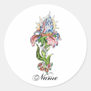 Cool praying hands flower tattoo classic round sticker