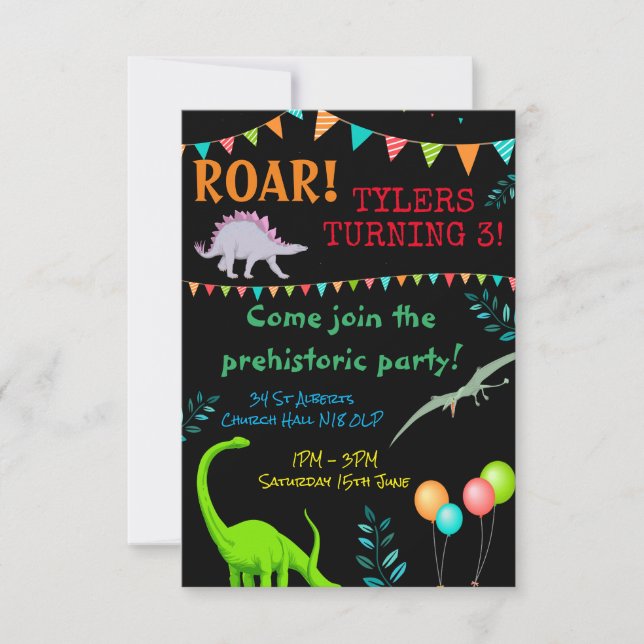Cool Prehistoric Dinosaur Birthday Invite (Front)