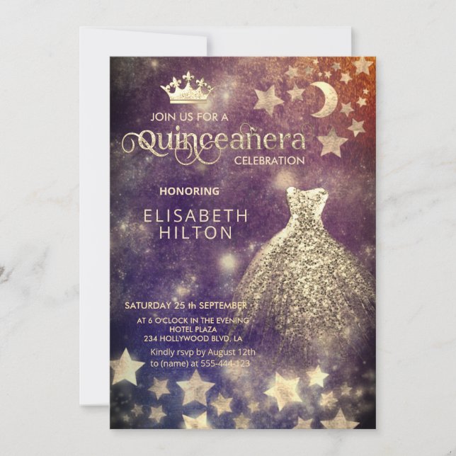 Cool princess celestial dress moon stars  invitation (Front)