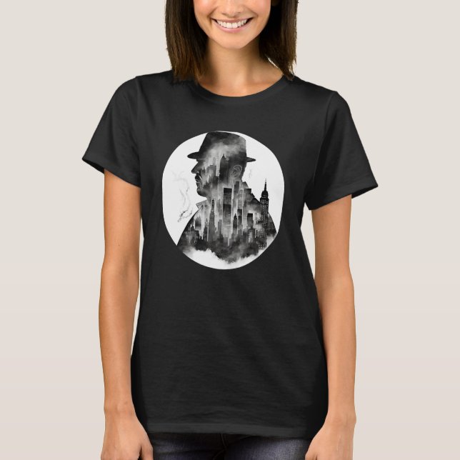 Cool Private Eye Or Detective Silhouette New York T-Shirt (Front)