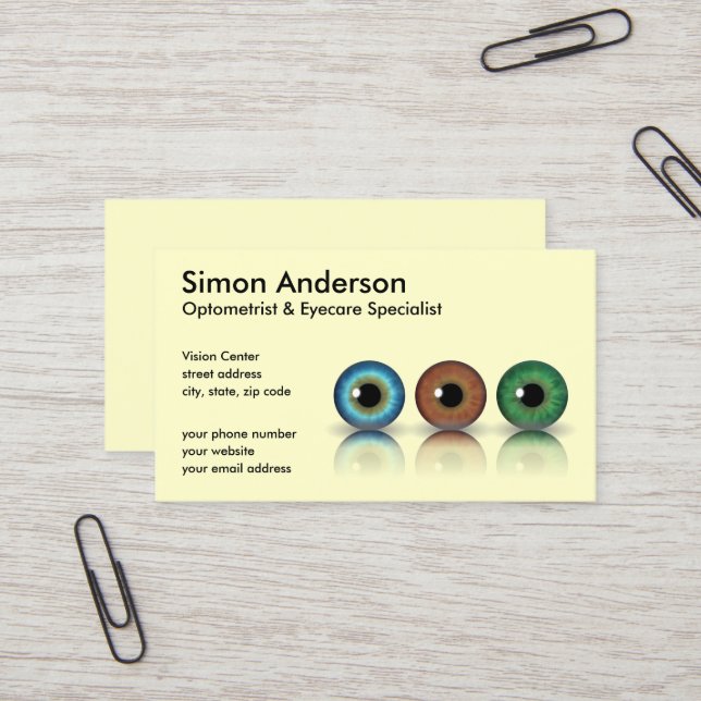 Cool Professional Eyeballs Optometry Optometrist Business Card (Front/Back In Situ)