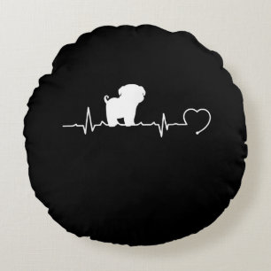 Cool Pug Dog Breed Heartbeat Puppy Round Cushion