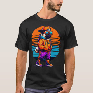 Cool Pug Dog Modern Urban Style Sunset Retro Graph T-Shirt