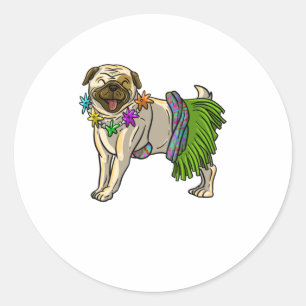 Cool Pug Hawaiian Hula Dance Funny Dancing Pet Classic Round Sticker