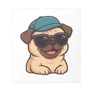 Cool pug with sunglasses summer joy cartoon notepad