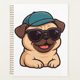 Cool pug with sunglasses summer joy cartoon planner