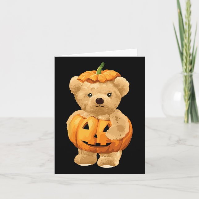 Cool Pumpkin And Bear For Halloween  Card (Front)