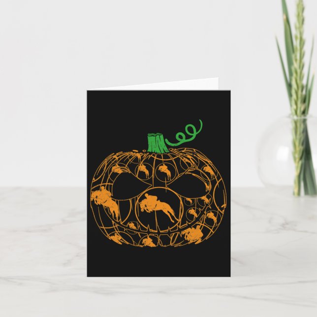 Cool Pumpkin Equestrian Lover Halloween Equestrian Card (Front)