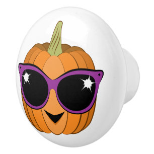 Cool Pumpkin Wearing Retro Cat Sunglasses Ceramic Knob