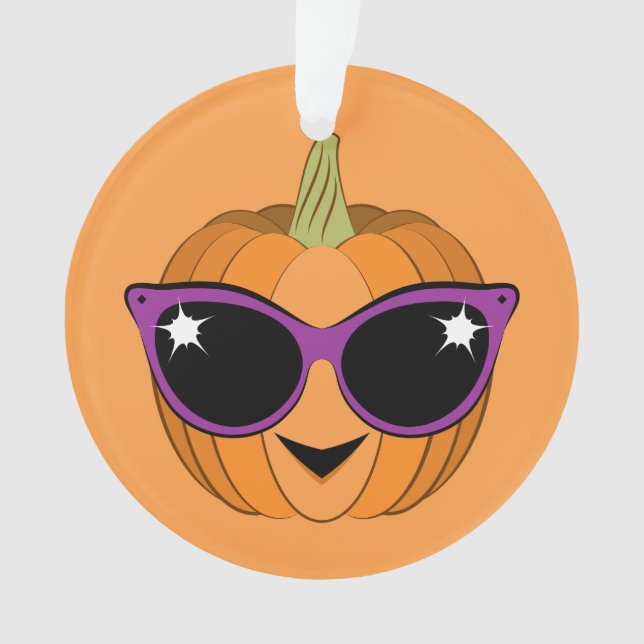 Cool Pumpkin Wearing Retro Cat Sunglasses Ornament (Front)