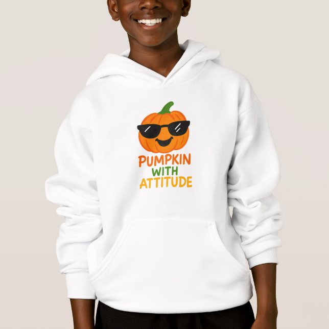 Cool Pumpkin With Attitude Kids' Halloween Hoodie (Front)