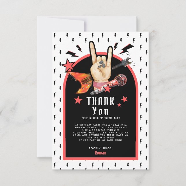 Cool Punk Rockstar Birthday Thank You Card (Front)